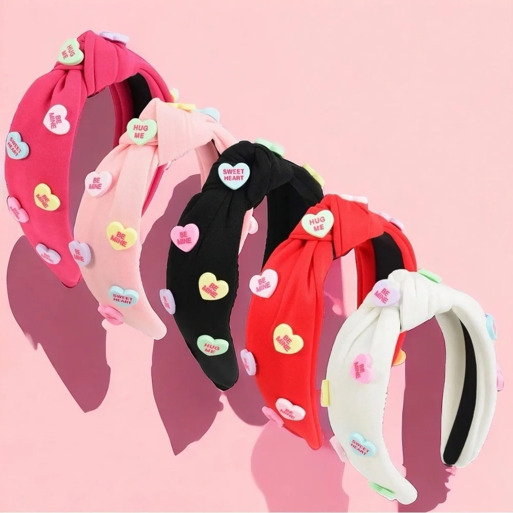 Brand New Valentine's Day Headbands - Adorned with Conversation Hearts, 5 Colors